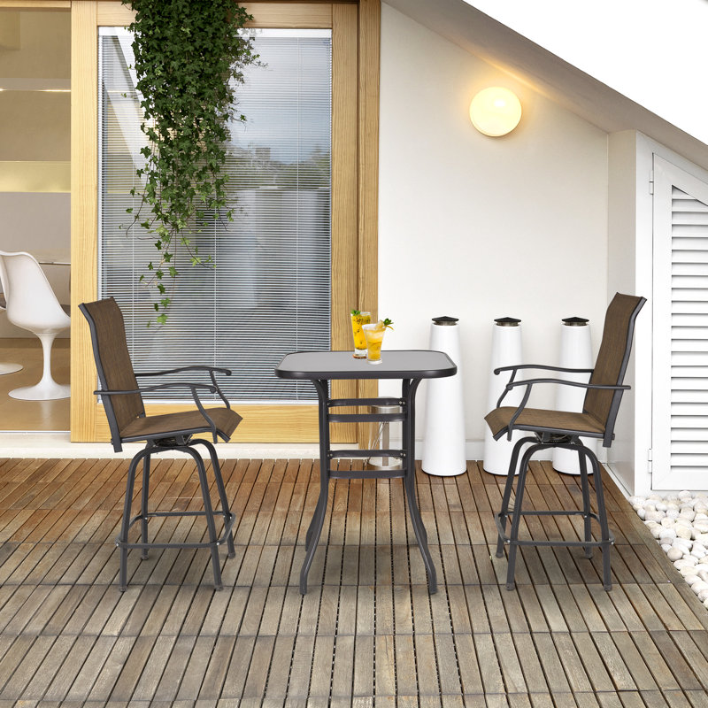 Red Barrel Studio 3 Piece Outdoor Patio Bar Set, 2 Swivel Stool And 1